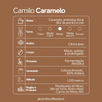 Café Camilo Especial Caramelo Mantiqueira de Minas 250g EM GRÃOS 100% Arábica