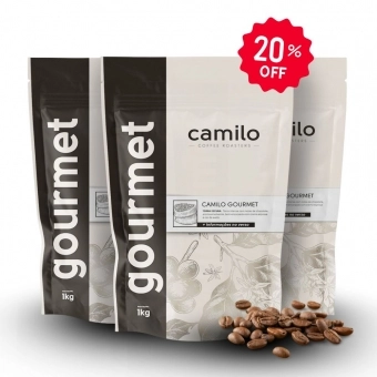 Kit Café Camilo Gourmet: 3 Pacotes de 1Kg EM GRÃOS 100% Arábica + Porta Filtro Camilo