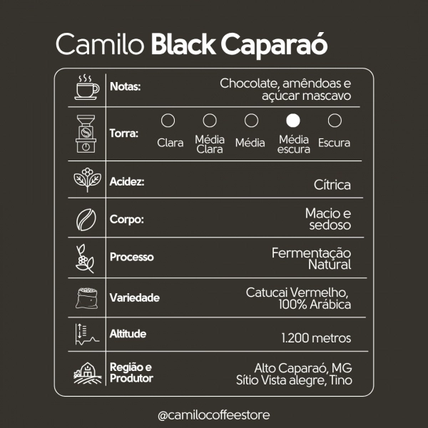Café Camilo Especial Black Caparaó 250g EM GRÃOS 100% Arábica