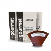 Kit Café Camilo Gourmet: 3 Pacotes de 1Kg EM GRÃOS 100% Arábica + Porta Filtro Camilo